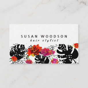 Vet Trendy Floral Monstera Dot Pattern Modern Visitekaartje