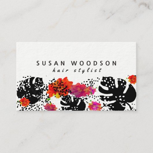 Vet Trendy Floral Monstera Dot Pattern Modern Visitekaartje (Voorkant)
