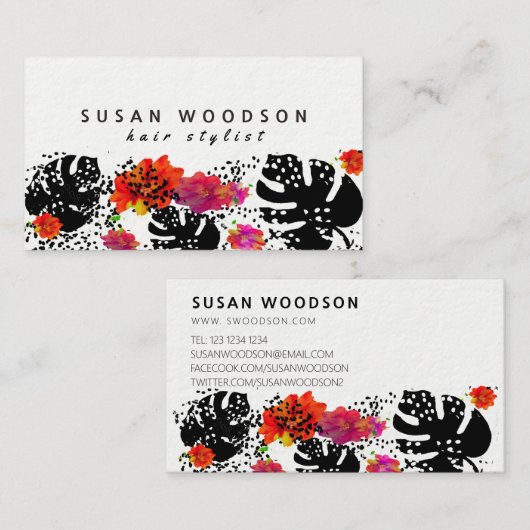 Vet Trendy Floral Monstera Dot Pattern Modern Visitekaartje (Voorkant / Achterkant)