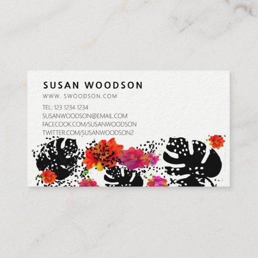 Vet Trendy Floral Monstera Dot Pattern Modern Visitekaartje (Achterkant)