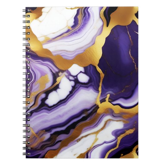 Vet Trendy paarse geel Gouden faux marmer Notitieboek (Voorkant)