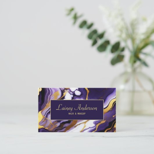 Vet Trendy paarse geel Gouden faux marmer Visitekaartje (Staand voorkant)