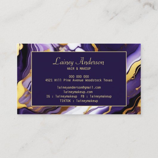 Vet Trendy paarse geel Gouden faux marmer Visitekaartje (Achterkant)