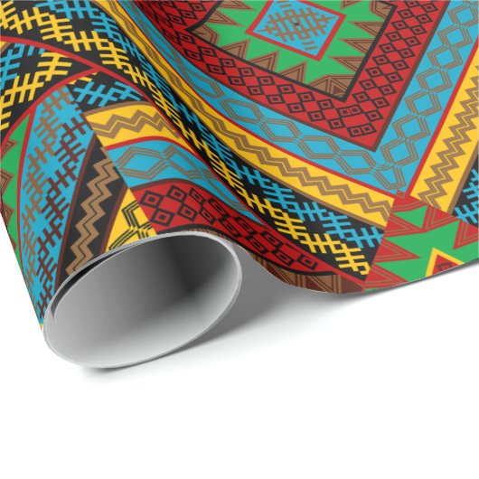 Vet Tribal Geometrisch Patroon Kleurrijke Etnische Cadeaupapier (Rol Hoek)