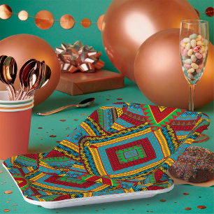 Vet Tribal Geometrisch Patroon Kleurrijke Etnische Papieren Bordje