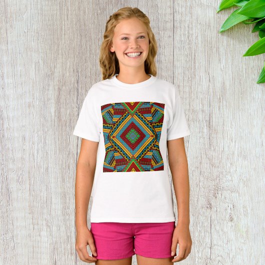 Vet Tribal Geometrisch Patroon Kleurrijke Etnische T-shirt