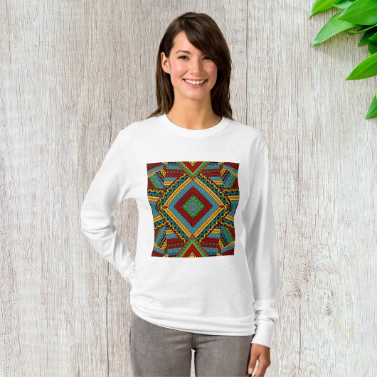 Vet Tribal Geometrisch Patroon Kleurrijke Etnische T-shirt