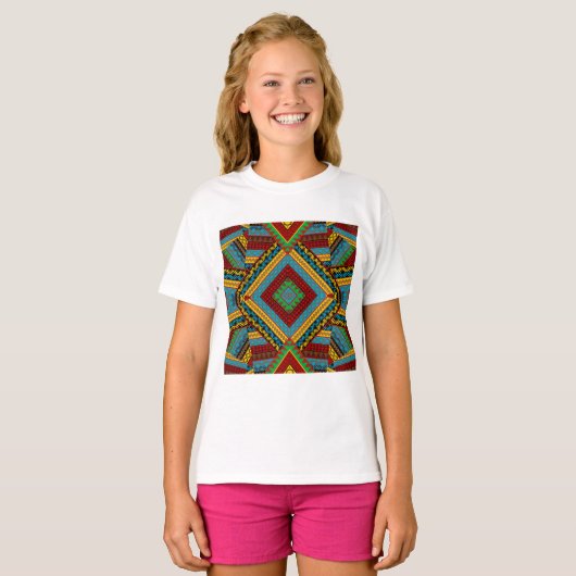 Vet Tribal Geometrisch Patroon Kleurrijke Etnische T-shirt (Voorkant volledig)