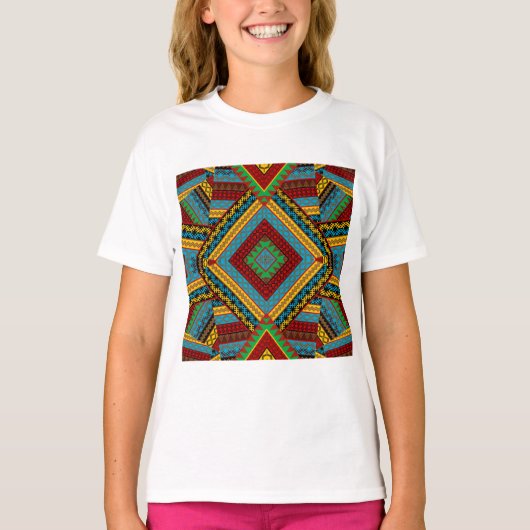Vet Tribal Geometrisch Patroon Kleurrijke Etnische T-shirt (Voorkant)
