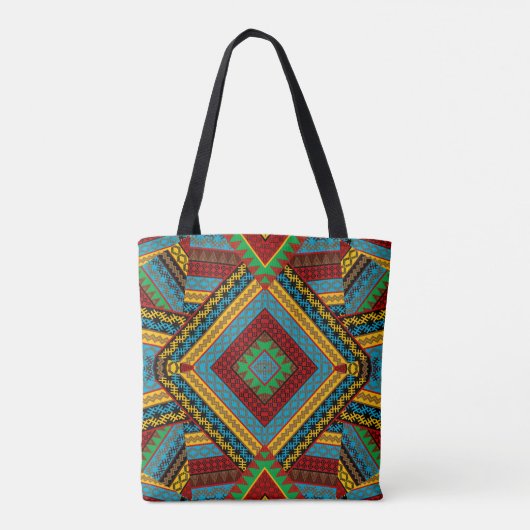 Vet Tribal Geometrisch Patroon Kleurrijke Etnische Tote Bag (Achterkant)