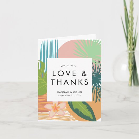 Vet Tropisch Abstract Koraal Blauwgroen Bruiloft Bedankkaart (Voorkant)