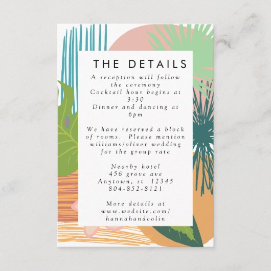 Vet Tropisch Abstract Koraal Blauwgroen Bruiloft Informatiekaartje (Voorkant)