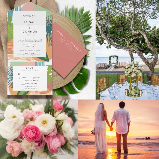 Vet Tropisch Abstract Koraal Blauwgroen Bruiloft RSVP Kaartje