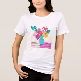 Vet Tropisch Bloemen Vaas T-shirt
