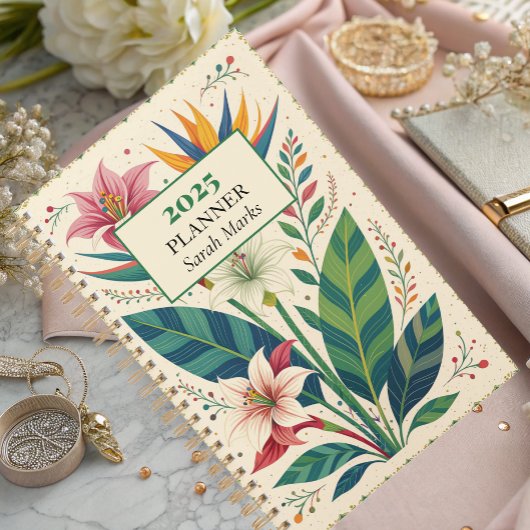 Vet Tropisch Botanisch Patroon Monogram Planner