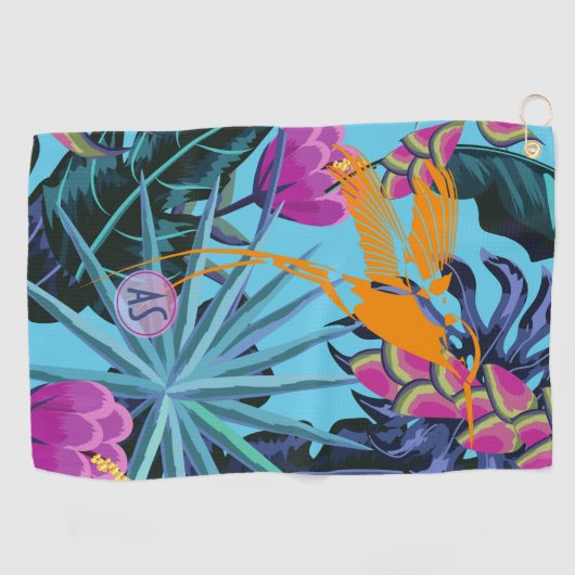 Vet Tropisch oliepatroon met Hummingbird Golfhanddoek (Horizontaal)