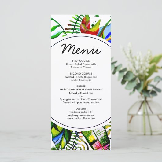 Vet Tropisch Palmblad Krans Bruiloft Menu (Staand voorkant)