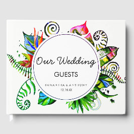 Vet tropisch palmleder met wiet bruiloft monogram gastenboek