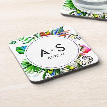 Vet tropisch palmleder met wiet bruiloft monogram