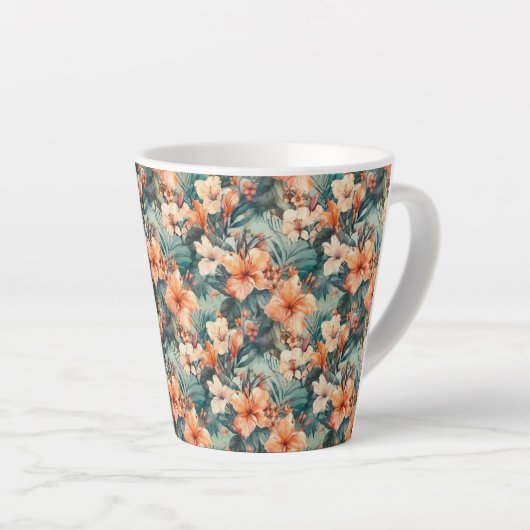 Vet Tropische Hibiscus Print Keramische Latte Mok (Rechterhoek)
