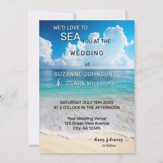 Vet turquoise strand strand bruiloft kaart (Voorkant)