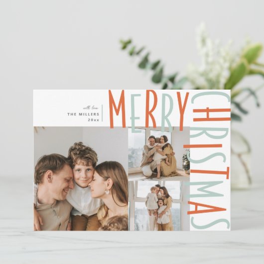 Vet Type Drie Foto Kerst Kaarten (Staand voorkant)