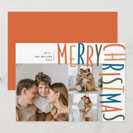 Vet Type Drie Foto Kerst Kaarten (Voorkant / Achterkant)