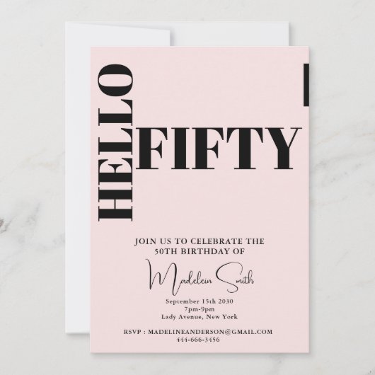 Vet Typografie Blush Pink Modern 50ste Verjaardag Kaart (Voorkant)