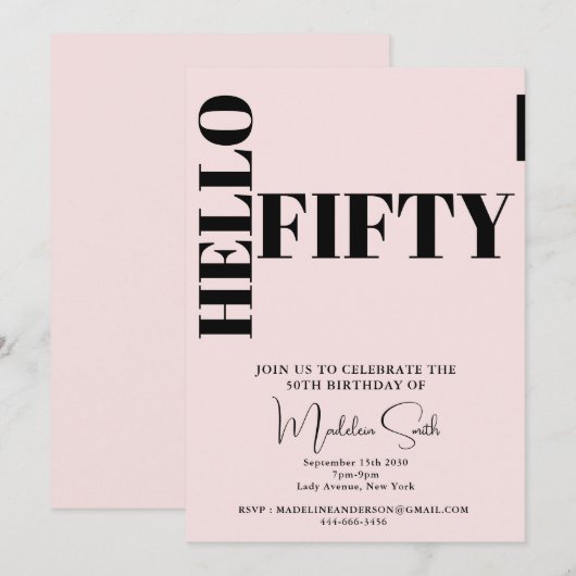 Vet Typografie Blush Pink Modern 50ste Verjaardag Kaart (Voorkant / Achterkant)