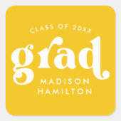 Vet Typografie Geel Afstuderen Vierkante Sticker (Voorkant)