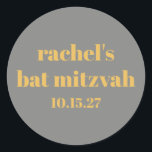 Vet Typografie Geel Grijs Custom Bat Mitzvah Ronde Sticker<br><div class="desc">Vet Typografie Geel en Grijs Custom Schattige Bat Mitzvah Classic Ronde Sticker</div>