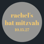 Vet Typografie Geel Grijs Custom Bat Mitzvah Ronde Sticker<br><div class="desc">Vet Typografie Geel en Grijs Custom Schattige Bat Mitzvah Classic Ronde Sticker</div>