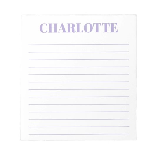 Vet Typografie Gepersonaliseerde Lavender Name Lin Notitieblok (Voorkant)