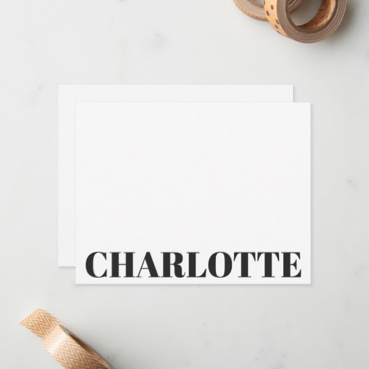 Vet Typografie Gepersonaliseerde naam Zwart Wit Notitiekaartje (Voorkant / Achterkant in situ)