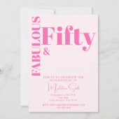 Vet Typografie Heet Roze Modern 50ste Verjaardag Kaart (Voorkant)