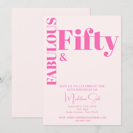 Vet Typografie Heet Roze Modern 50ste Verjaardag Kaart (Voorkant / Achterkant)