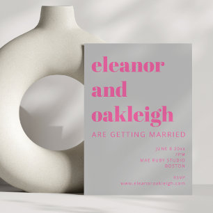 Vet Typografie Hot Pink en Gray Modern Wedding Kaart