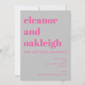 Vet Typografie Hot Pink en Gray Modern Wedding Kaart (Voorkant)