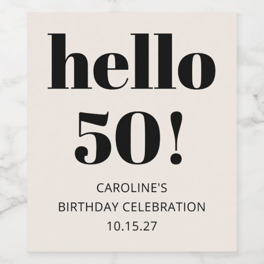 Vet Typografie Ivoor Modern 50ste Verjaardagsfeest Wijn Etiket (Enkel label)
