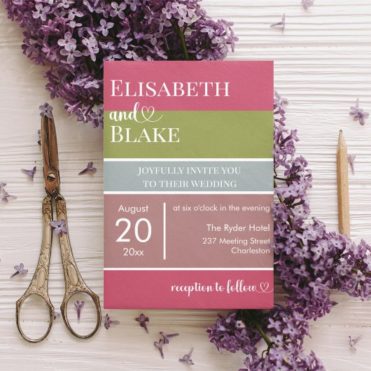 Vet Typografie Magenta en Green Modern Wedding Kaart