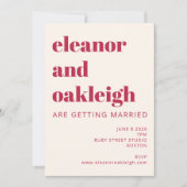 Vet Typografie Magenta en Ivory Modern Wedding Kaart (Voorkant)