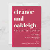 Vet Typografie Magenta Rood Ivoor Modern Bruiloft Kaart (Voorkant)