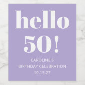 Vet Typografie Modern Lavendel Verjaardagsfeest 50 Wijn Etiket (Enkel label)