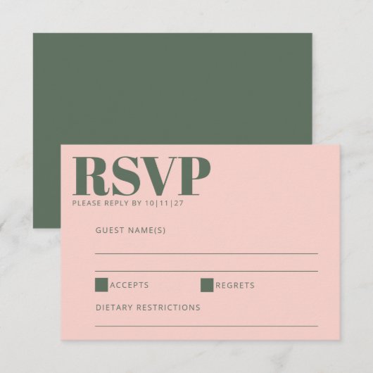 Vet Typografie Modern Roze en Groen RSVP Kaartje (Voorkant / Achterkant)