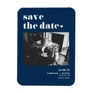Vet Typografie Navy Blue Foto Save the Date Magneet