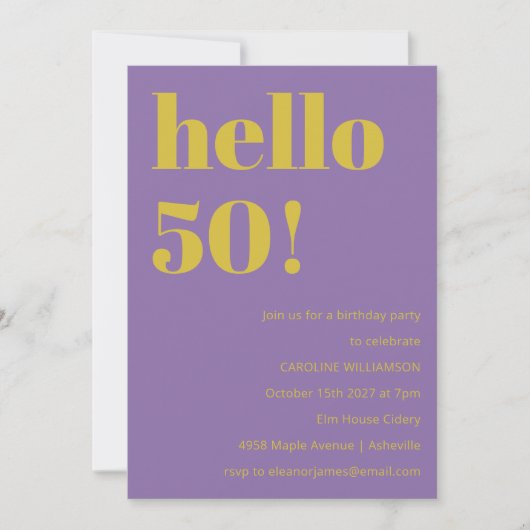 Vet Typografie Paarse Geel Modern Verjaardag Kaart (Voorkant)