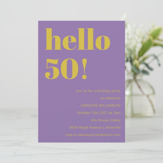 Vet Typografie Paarse Geel Modern Verjaardag Kaart (Staand voorkant)