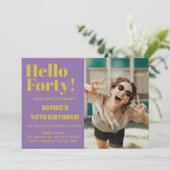 Vet Typografie Paarse Moderne 40e Verjaardag Foto Kaart (Staand voorkant)