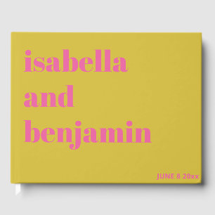 Vet Typografie Roze Chartreuse Gele Bruiloft Gastenboek