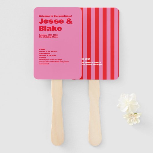 Vet Typografie, Roze en Rode Bruiloft Handwaaier (Voorkant en achterkant)